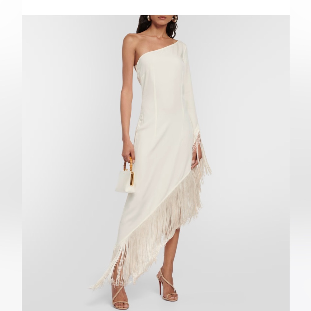 Taller Marmo Aventador fringed one-shoulder midi dress